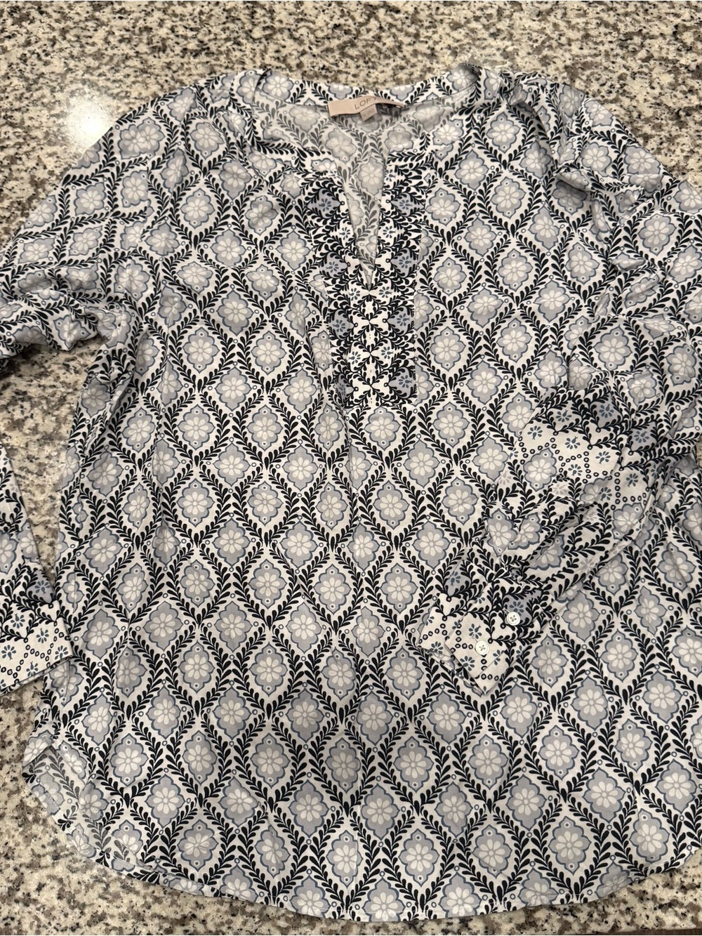 Printed Long-Sleeve Shirt - Navy & White